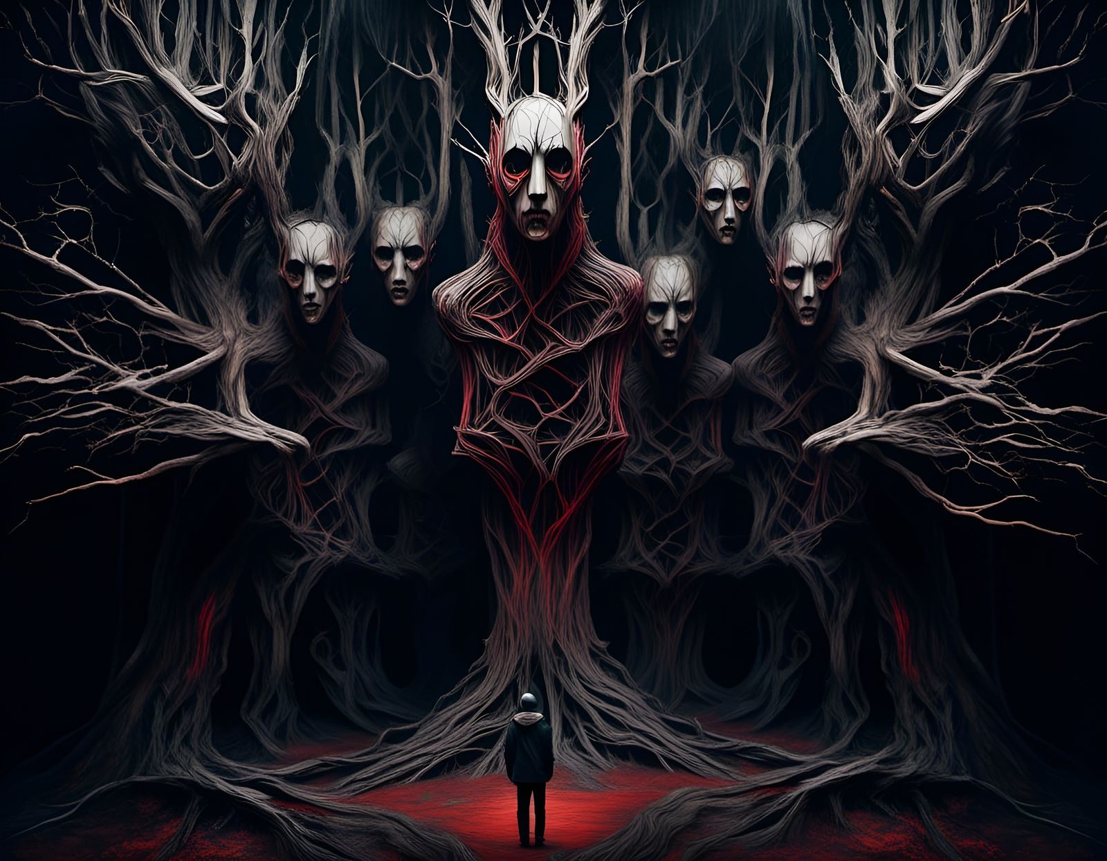 Petrified Tree-Humans in a Dark Forest