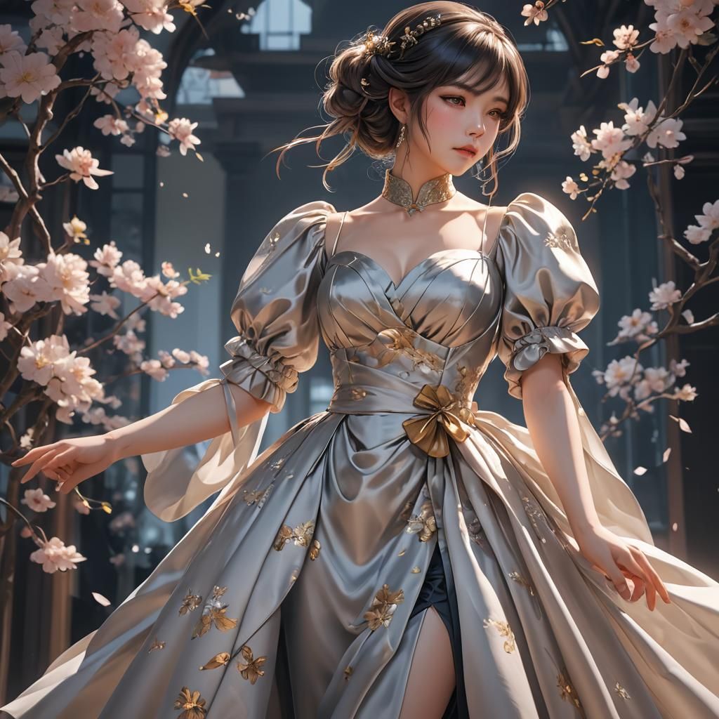 Anime Style Lady in Silk Dress