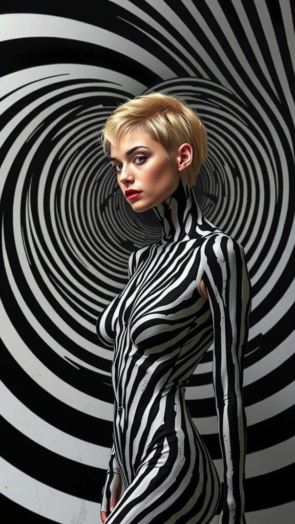 Optical Illusion Woman in Vasarely and Favre Style