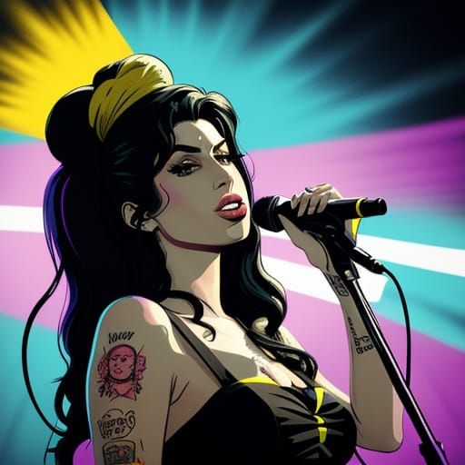 Amy Winehouse Sings on Stage in Retro Pop Art Style