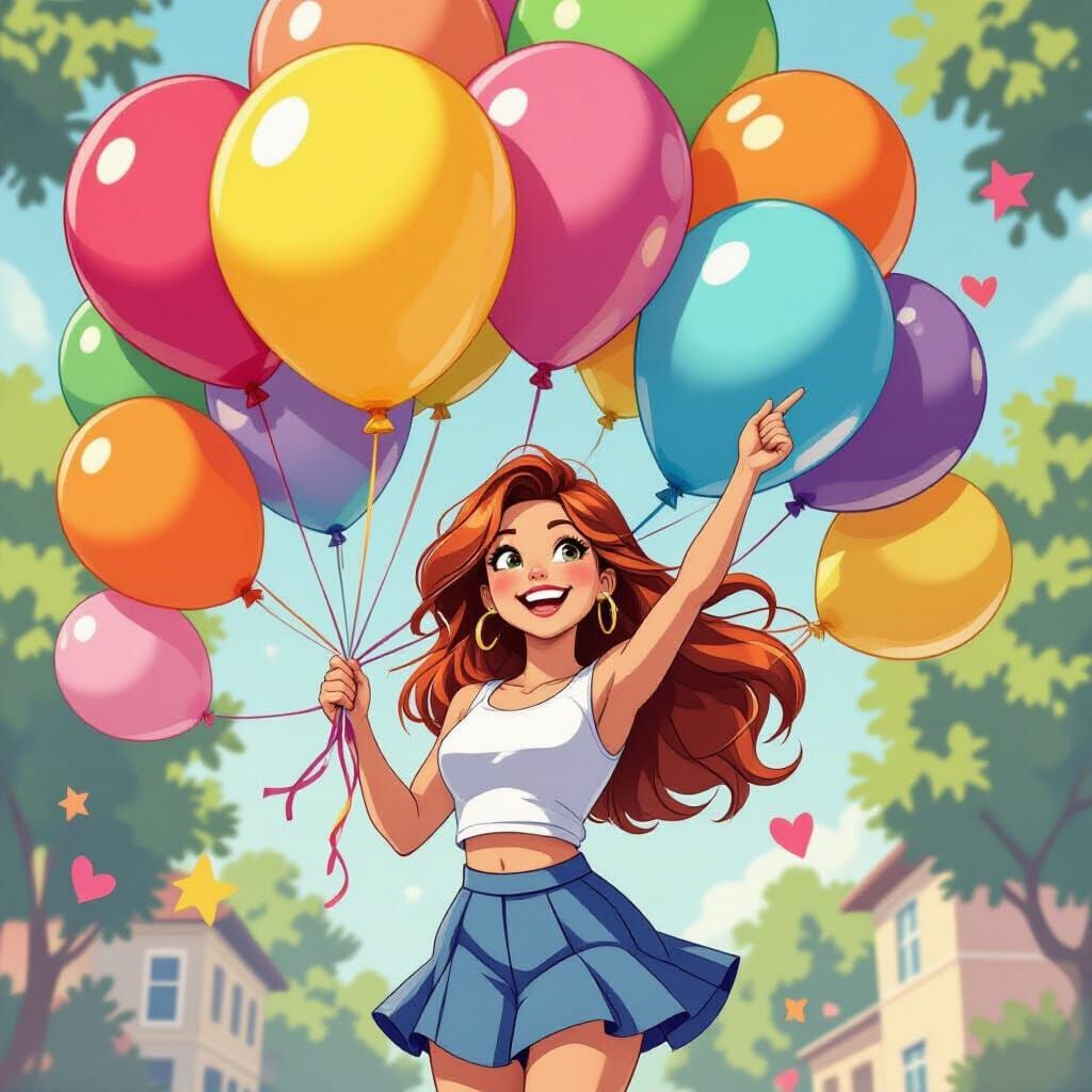 Kim Possible Cheerleader with Birthday Balloons in Digital A...