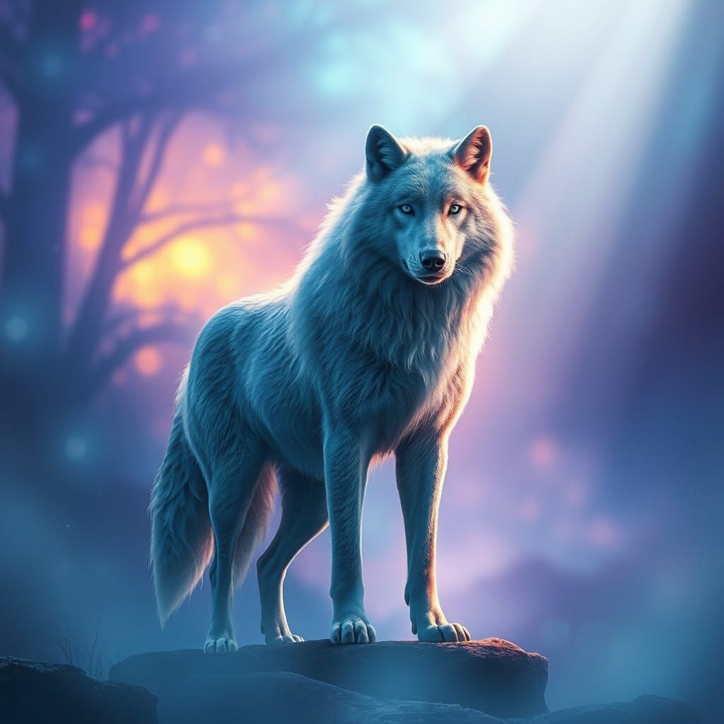 Majestic Silver Wolf in Ethereal Digital Art
