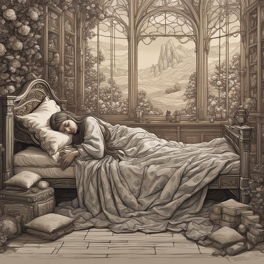 Detailed Sketch of Sleeping Woman in Da Vinci Style