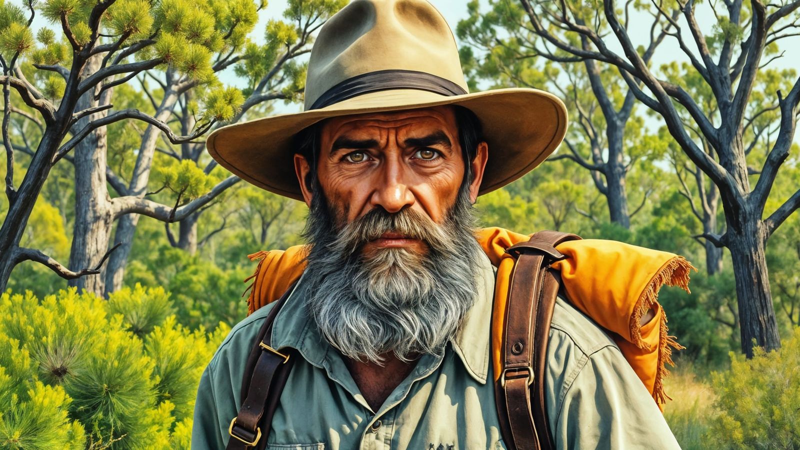Australian Bush Swagman Portrait in Expressive Watercolor St...