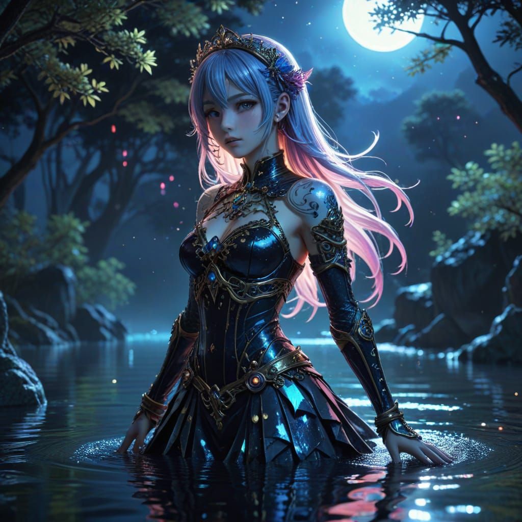 Emerging from the moonlit pool