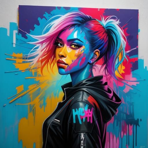 Girl Watching Graffiti Art in the City