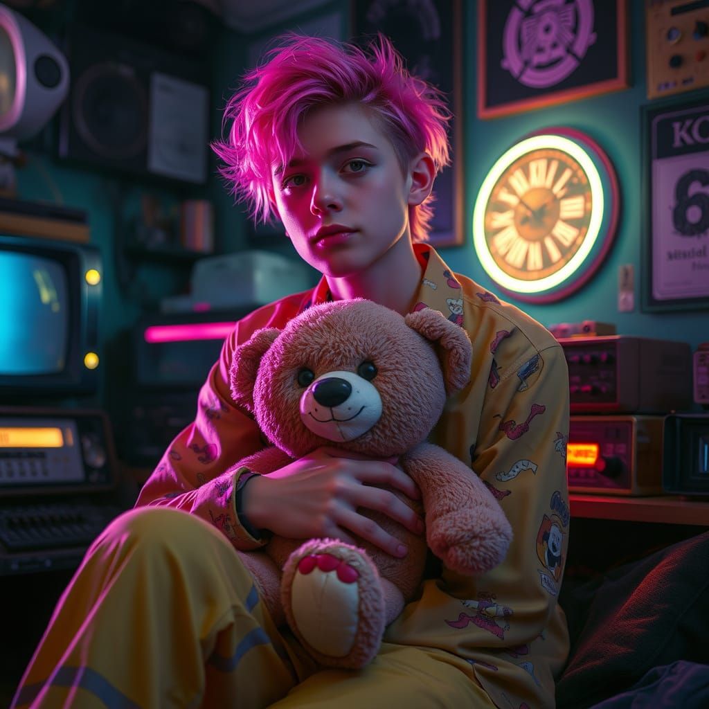 Retro-Futuristic Youth in Neon Dreamscape