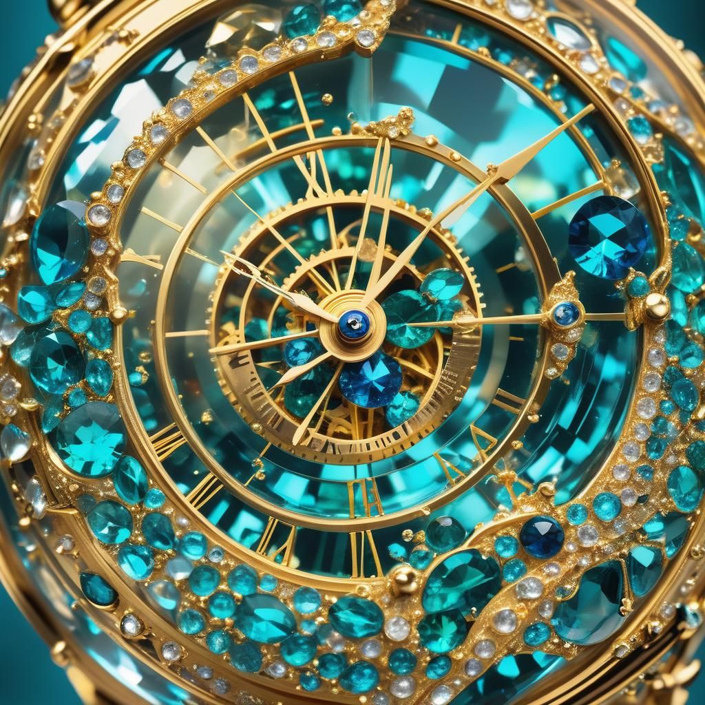 Glistening Water Droplet Encasing Jeweled Clock