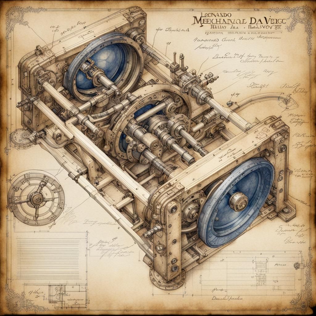 Analog Computer Blueprint in da Vinci Style