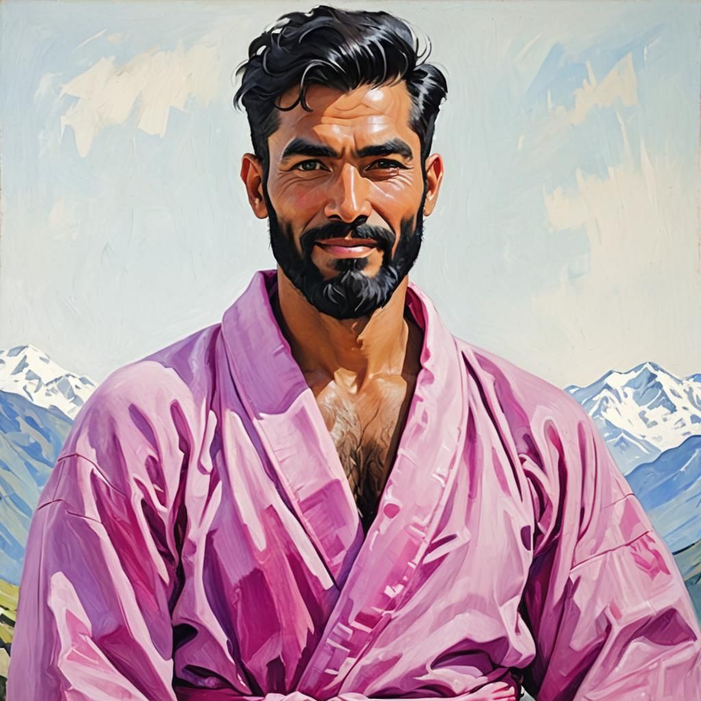 Bearded Man in Pink Robe, Impressionist Portrait