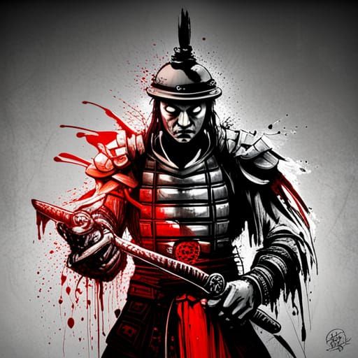 Samurai Katana in Vibrant Graffiti Street Art