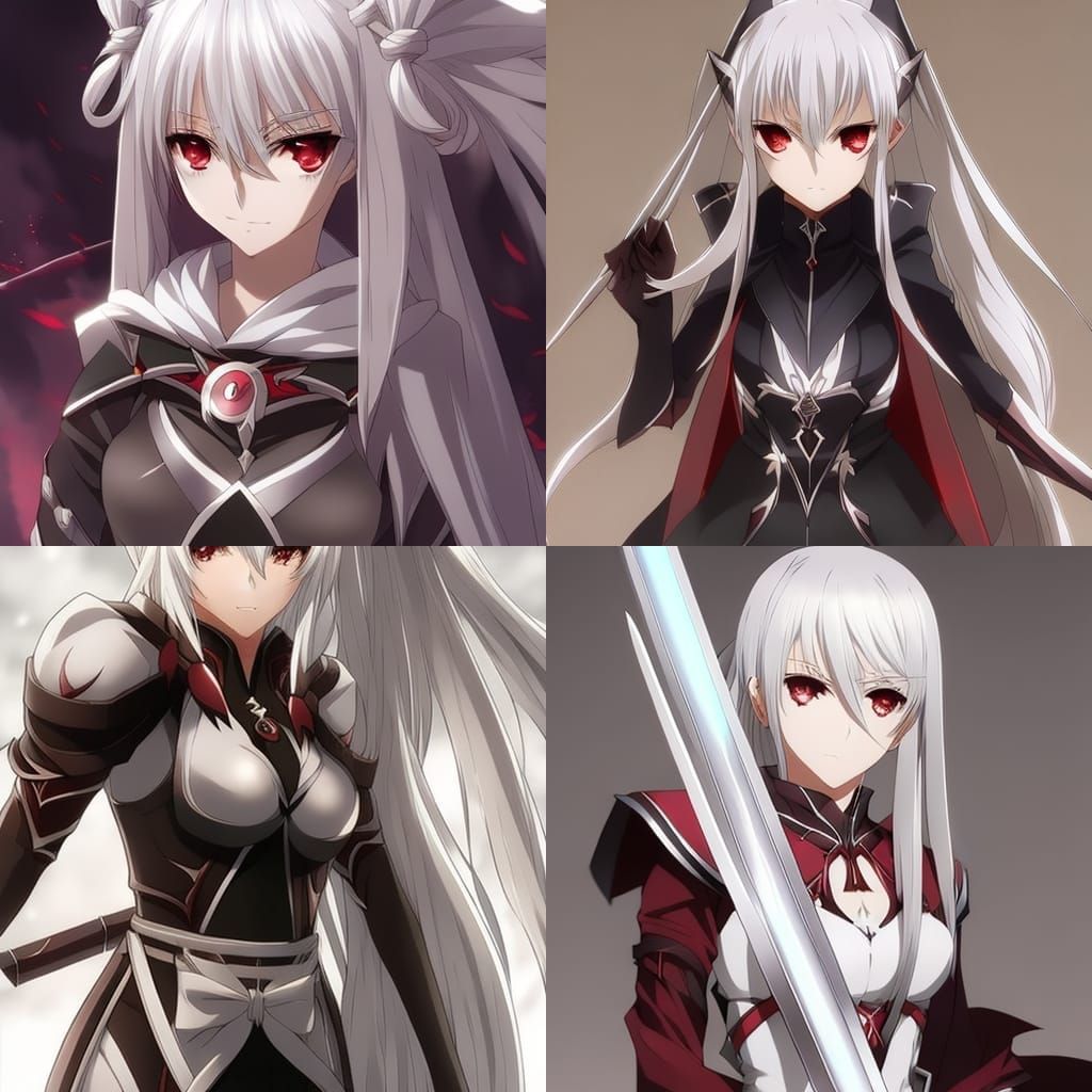 Dark Elf with White Hair in Anime Style