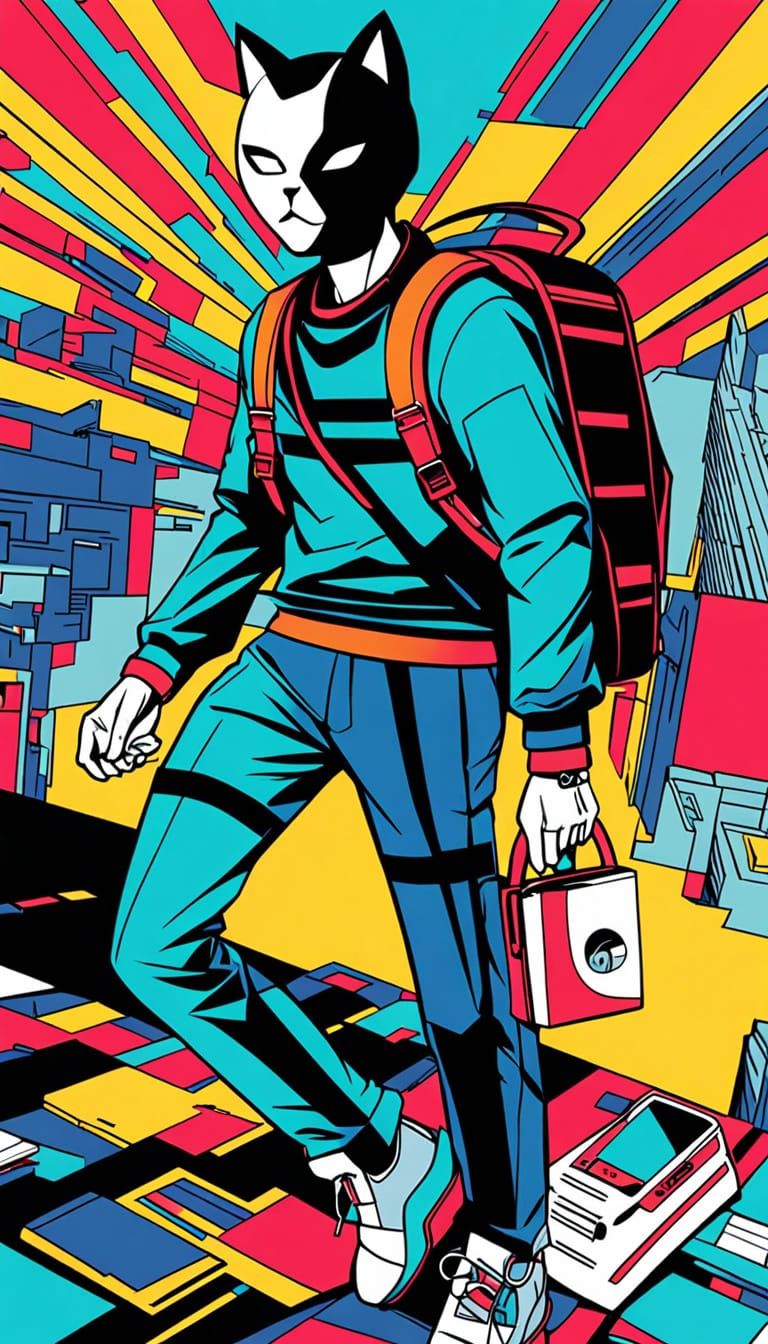 Bold Cat Burglar in Modern Comic Book Style
