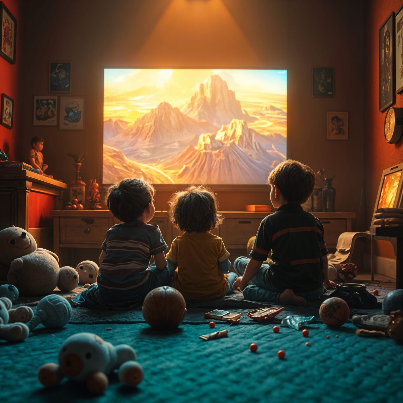 Fantastical Children's TV Haven in a Cozy, Detailed Room
