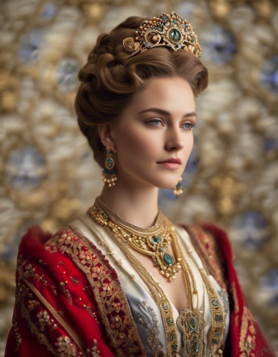 Sensual Woman in Blue Victorian Dress