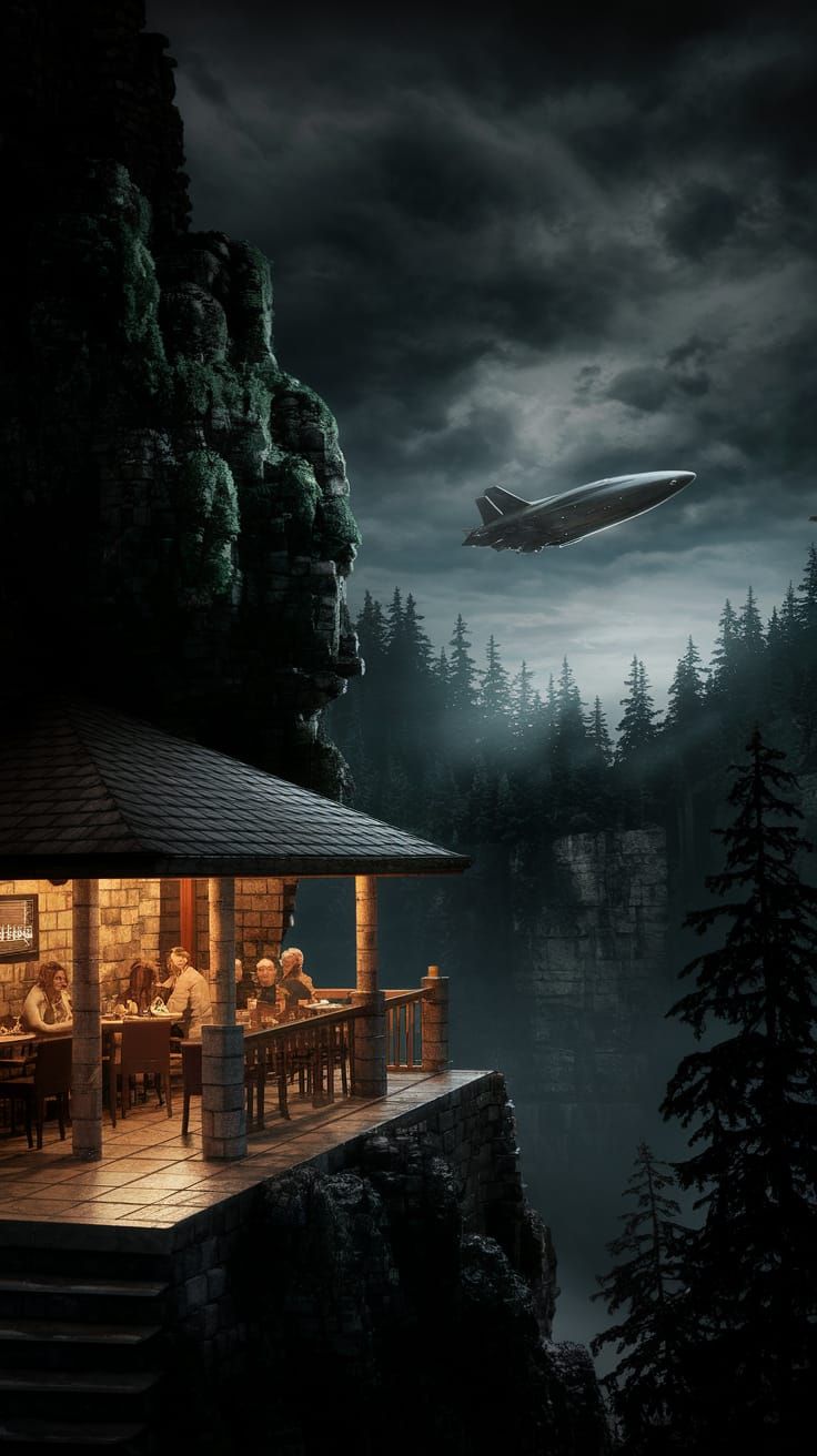 Midnight Diner with Hovering Spaceship