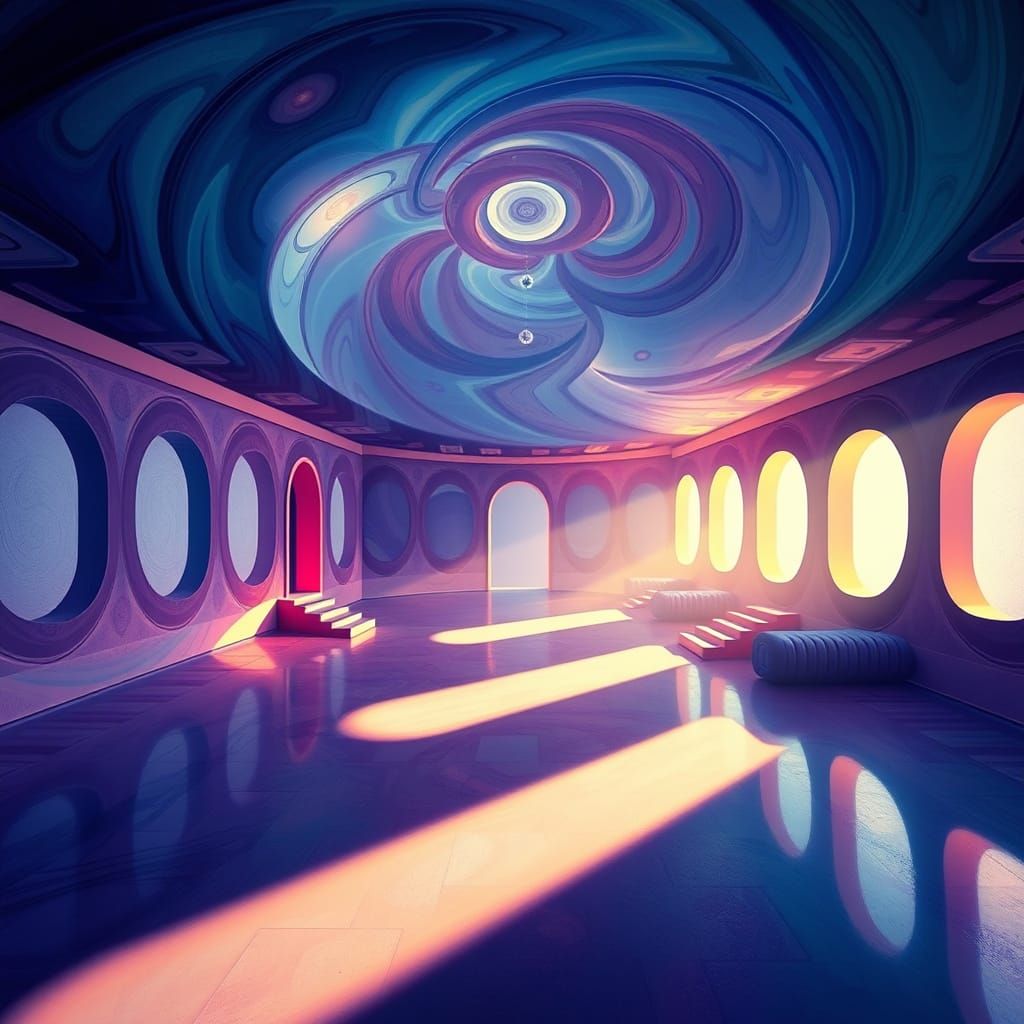 Surreal Symmetrical Interior with Dreamlike Lighting