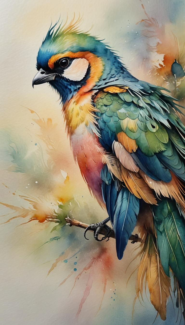 Vibrant Bird in Watercolour with Ethereal Lighting