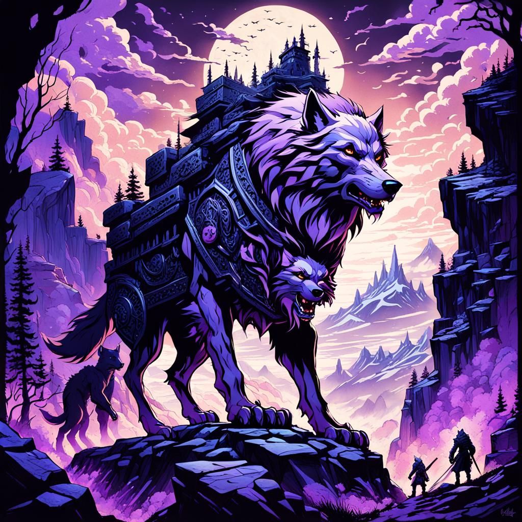 Humanoid Wolf Leader in Art Nouveau-Inspired Dark Fantasy Ar...