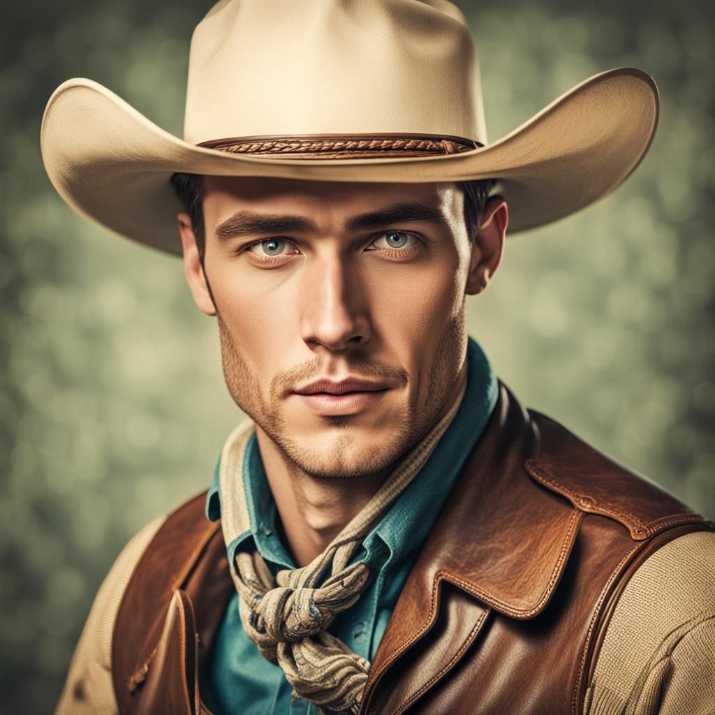 Retro Rodeo Cowboy in 1920s Portrait Style