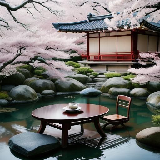 Arctic Fox in Kimono in Japanese Garden Photo