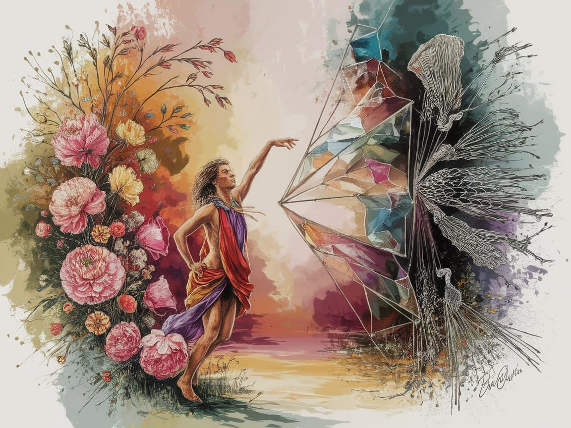 Bohemian Dancers in Abstract Floral Glade