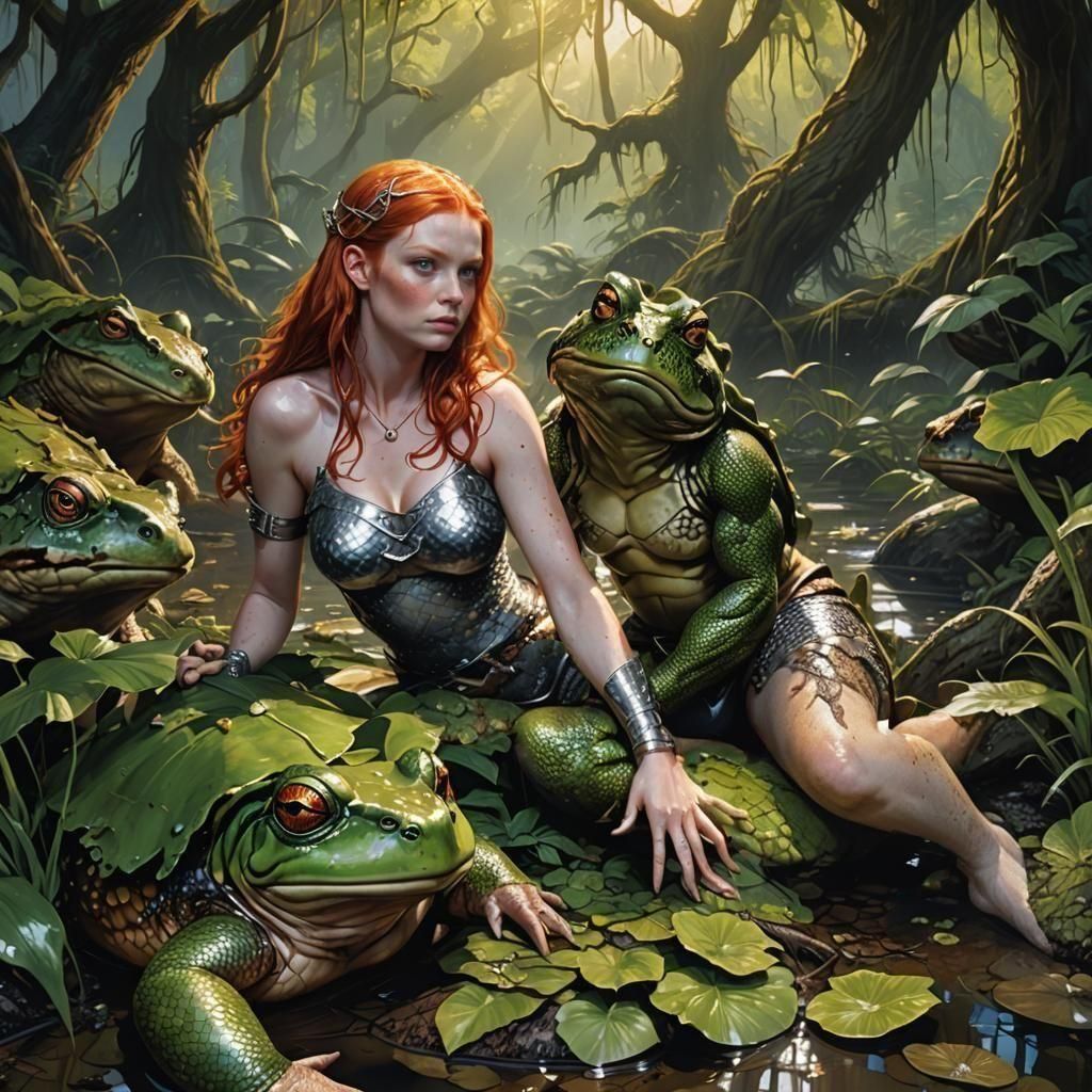 Redhead in Chainmail on Toad, Alex Ross Style