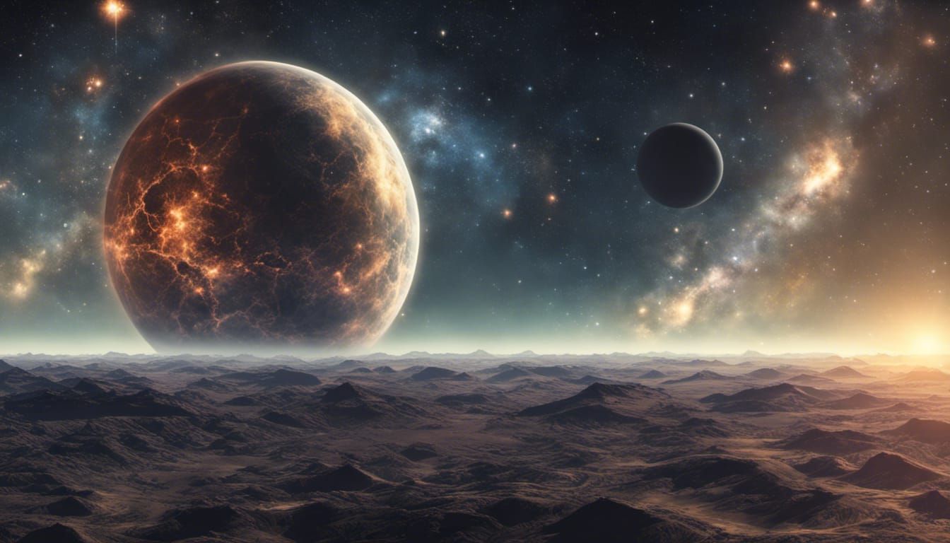 Detailed Planet Floating in Starry Space Void