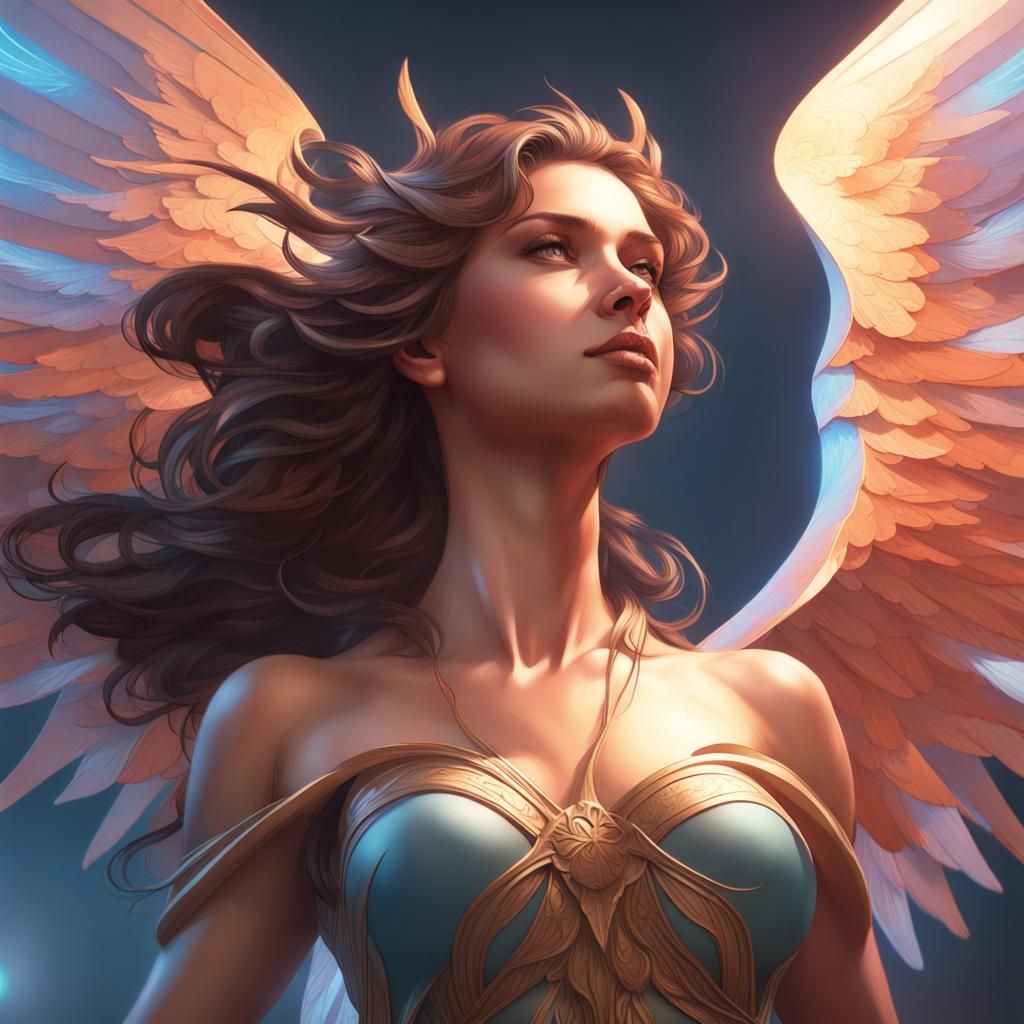 Winged Woman Portrait with Dynamic Lighting