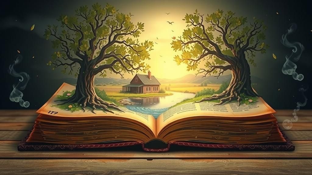 The Book of Autumn Page 179 - A worn, open leather-bound book with yellowed, parchment-like pages, adorned with intricat...