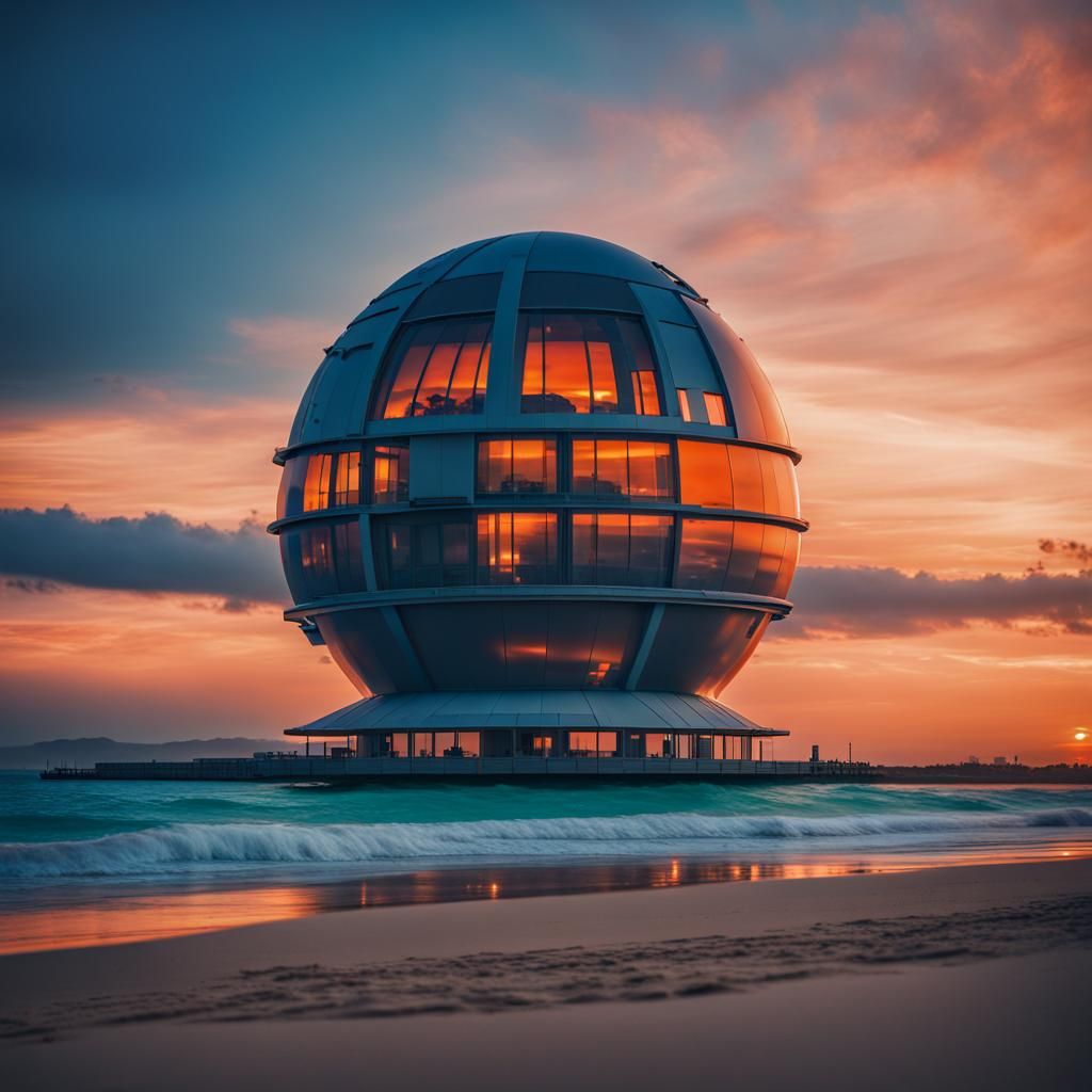 Futuristic Space Dome City at Galactic Sunrise