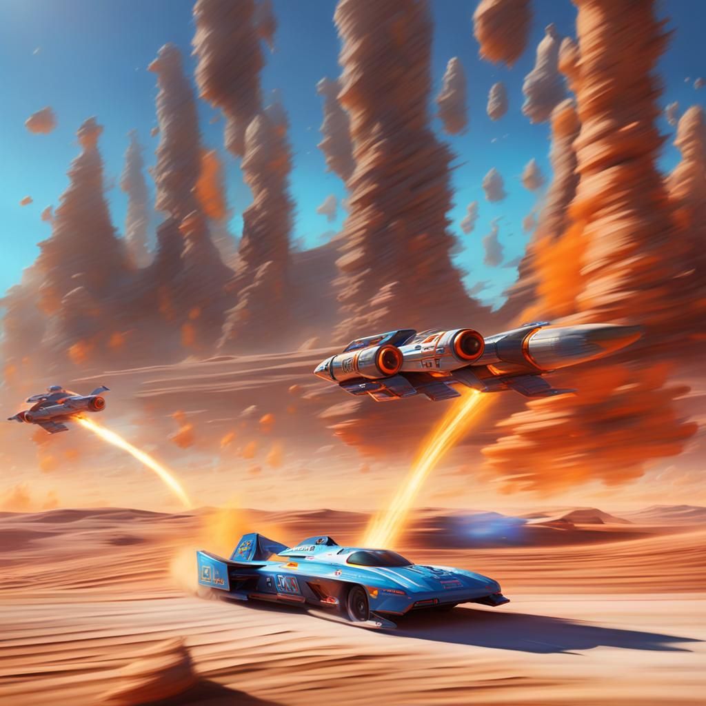 Futuristic Desert Pod Racing in Groening Style