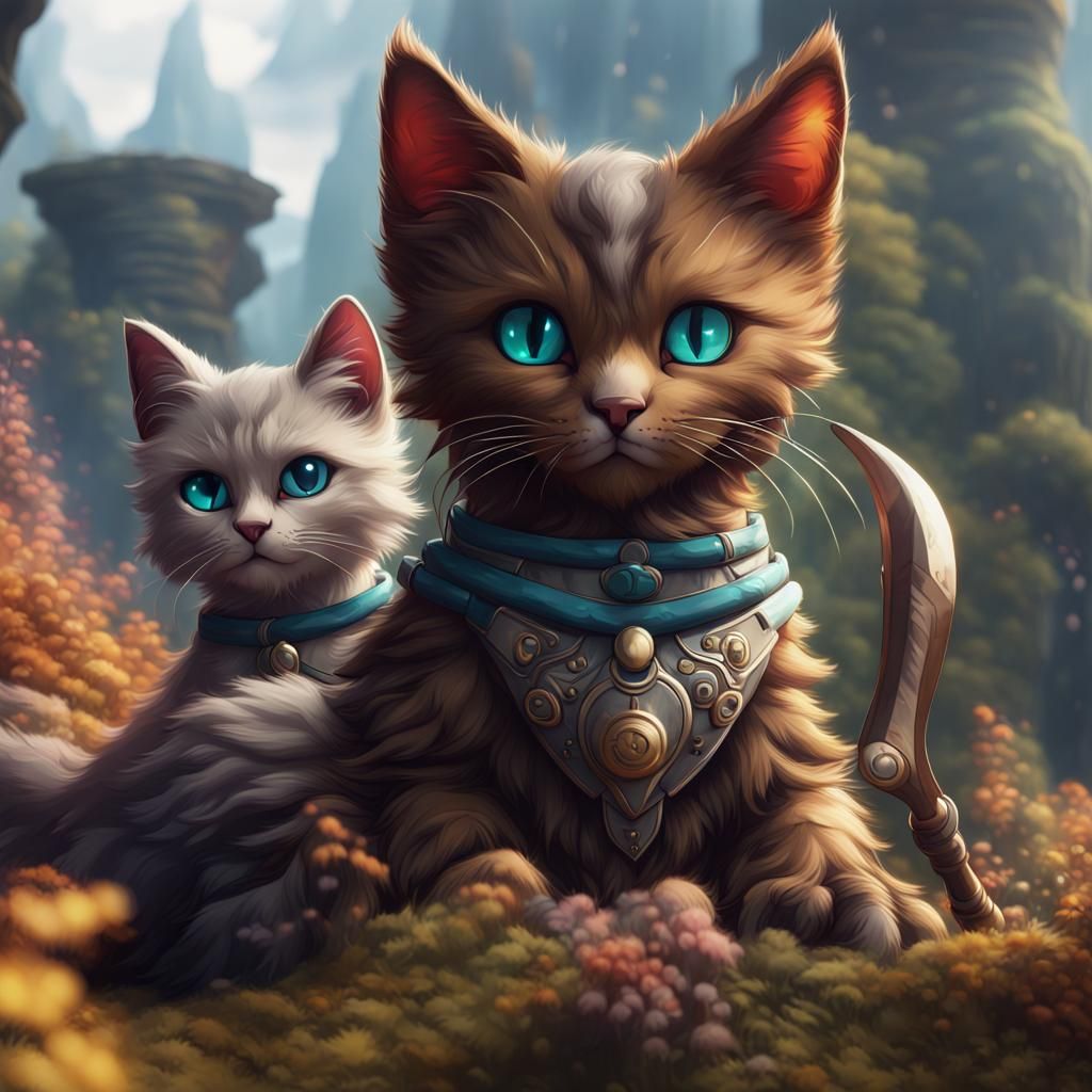 Cute Warrior Cats in Detailed Fantasy Art
