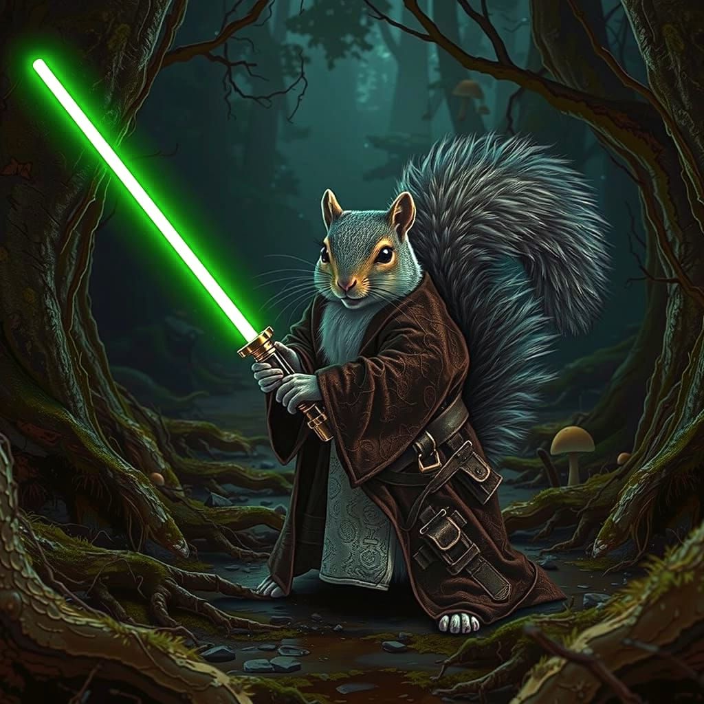 Jedi Squirrel Warriors in Dark Swampy Forest