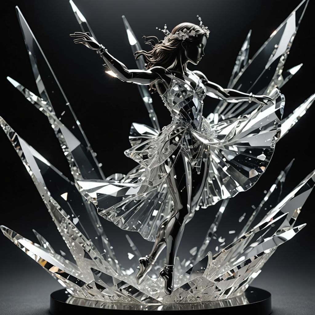 Cracked Crystal Dancer Sculpture: Glass Shards