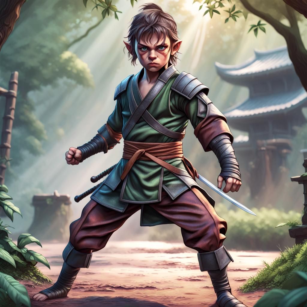 Halfling Ninja Ready for Combat: Hyper-Realistic Digital Art
