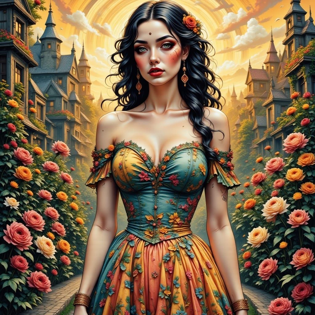 Ethereal Goddess in a Vibrant Garden