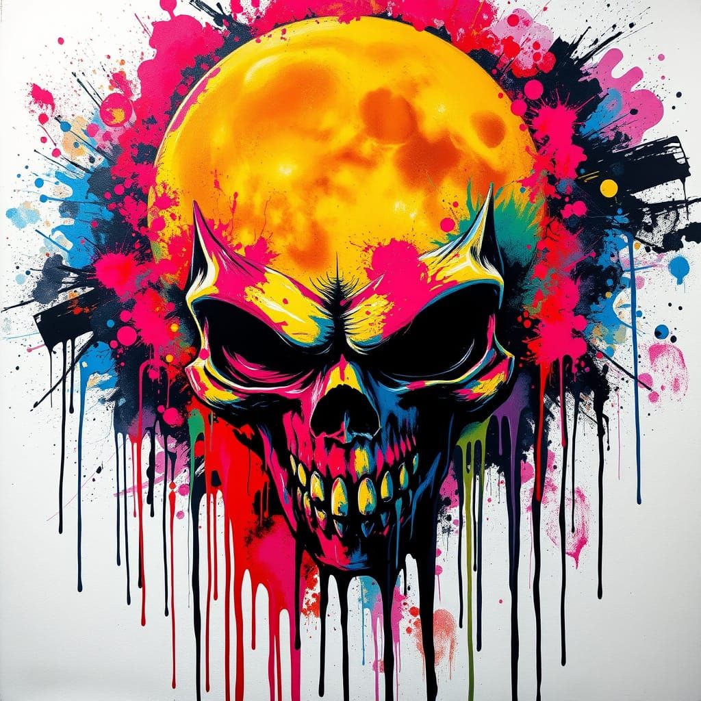Vibrant Moon Doom Graffiti Art