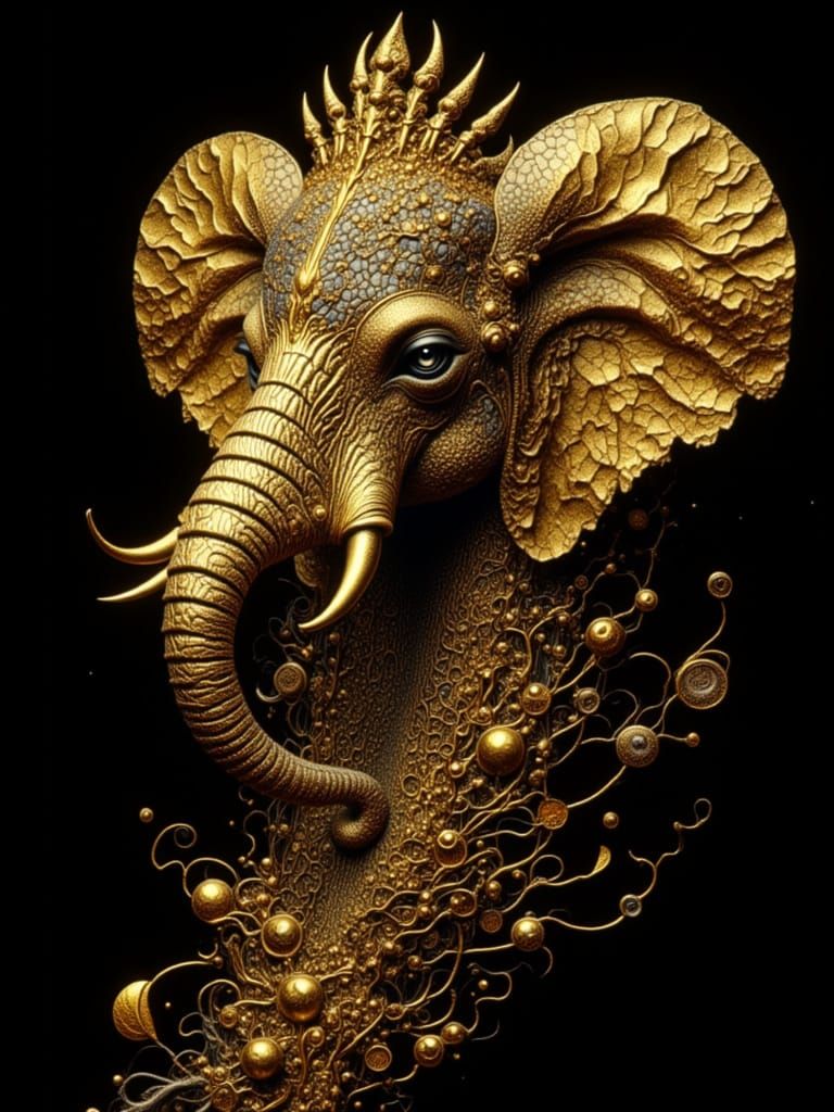 Golden Giraffe-Elephant Hybrid in Crinkled Metallics