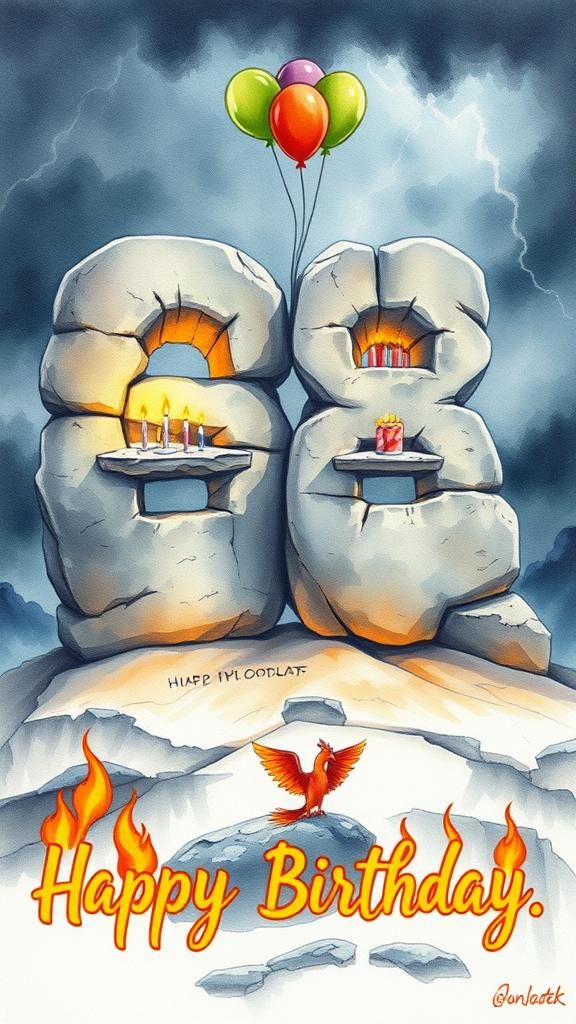 Birthday Rocks with Phoenix in Watercolour Style