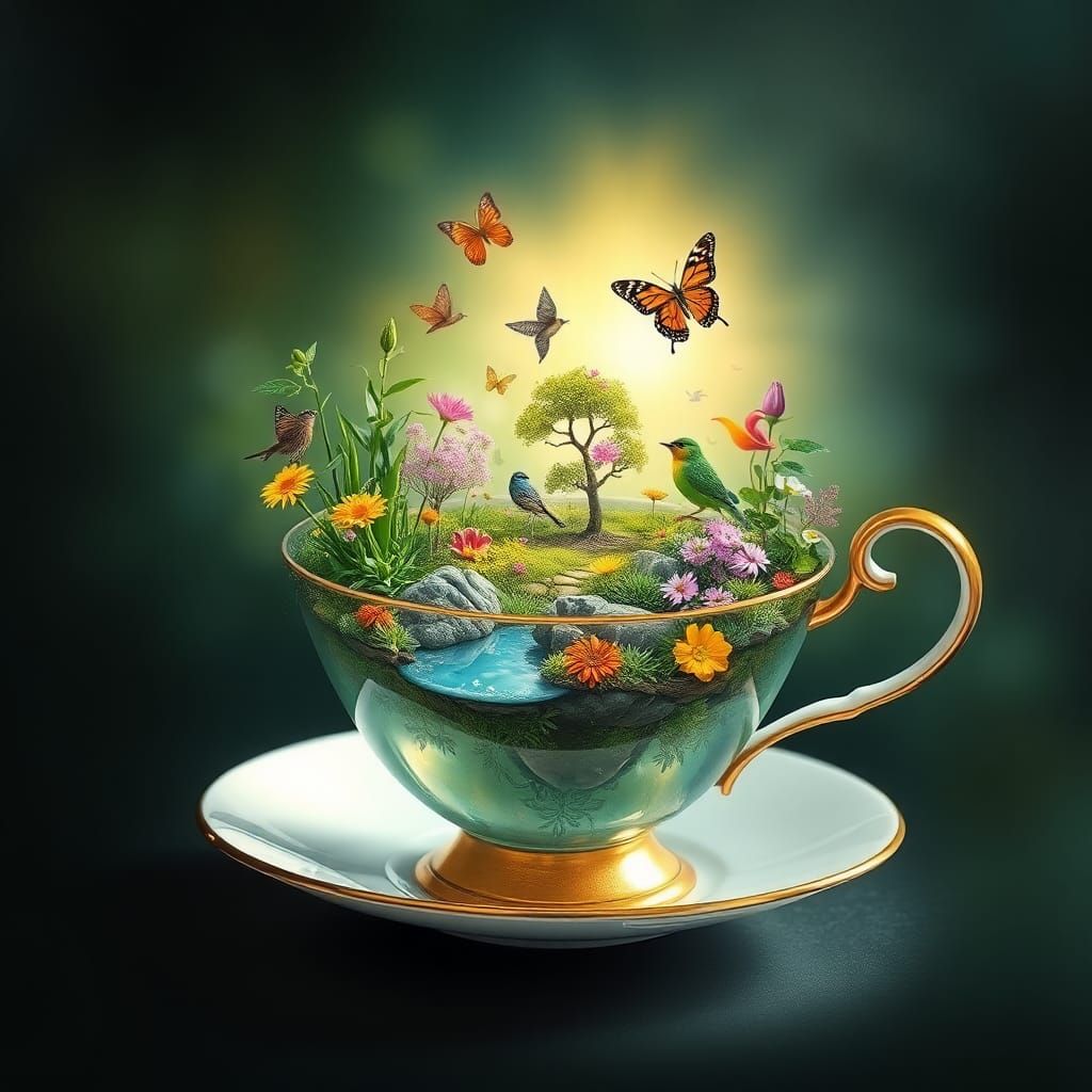 Miniature Ecosystem in Teacup: Abstract Fine Art