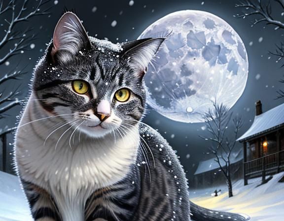 Cat Eyes Reflecting Snowy Moon, Royo Style