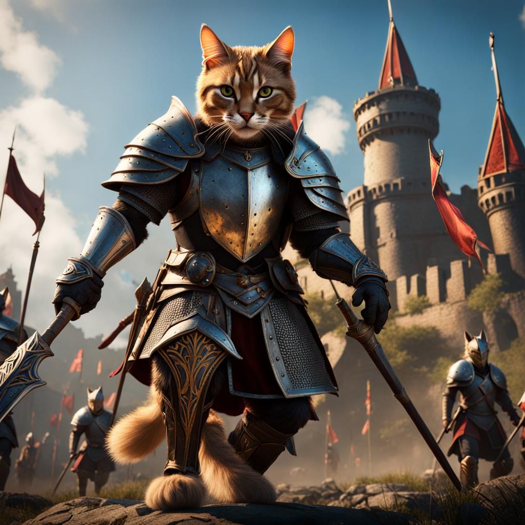 Medieval Cat Knights Parade: Fantasy Concept Art