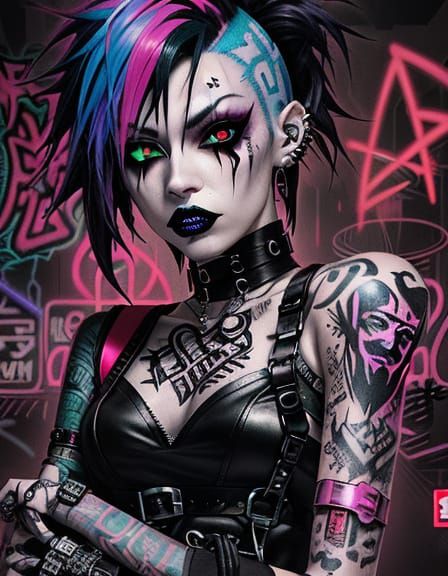 Gothic Punk Goddess in Neon Dreams