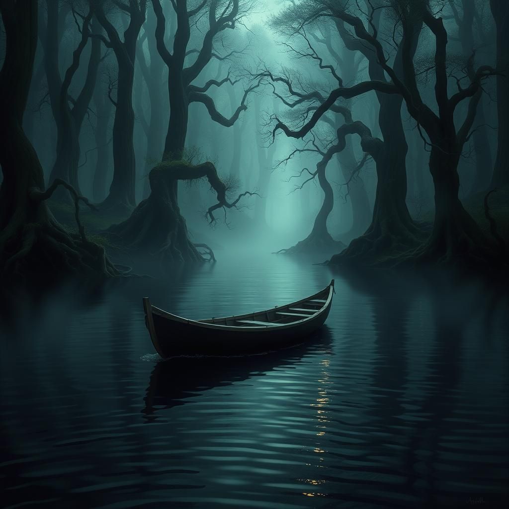 Mystical River: Elven Boat Drifting in Mirkwood