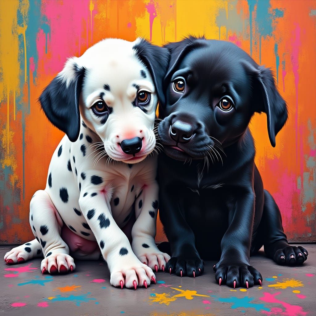 Playful Puppies in Urban Graffiti Art Style
