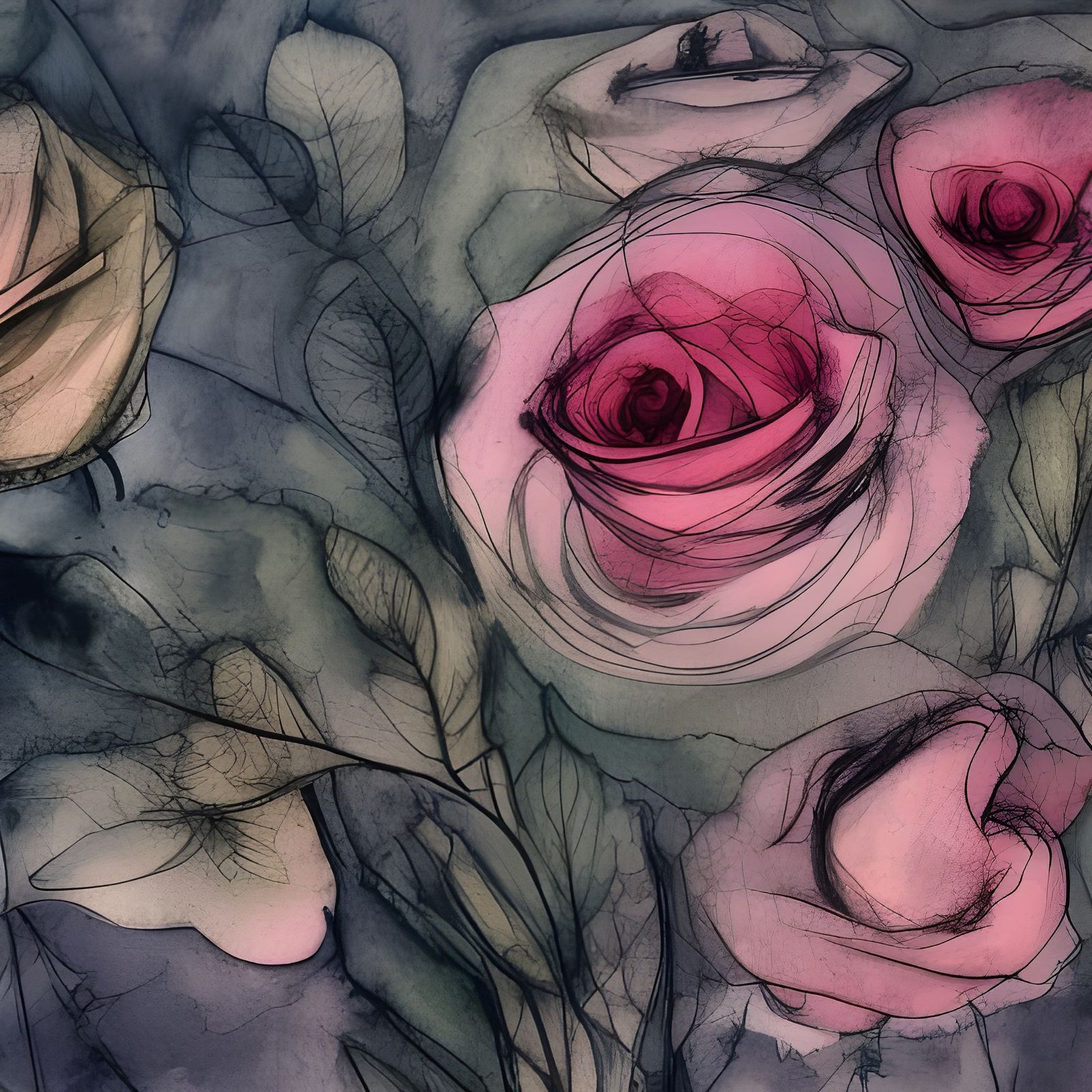 Hyperrealistic Rose Bouquet in Watercolor and Ink