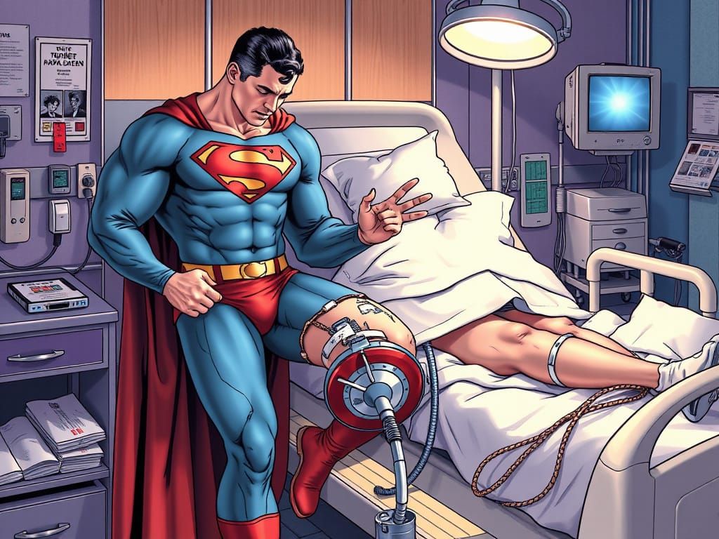 Superman in Hospital with Broken Leg, Comic Art
