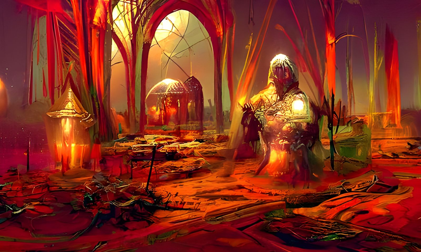 Barbarian Yurt Interior in Eerie Dark Fantasy Style