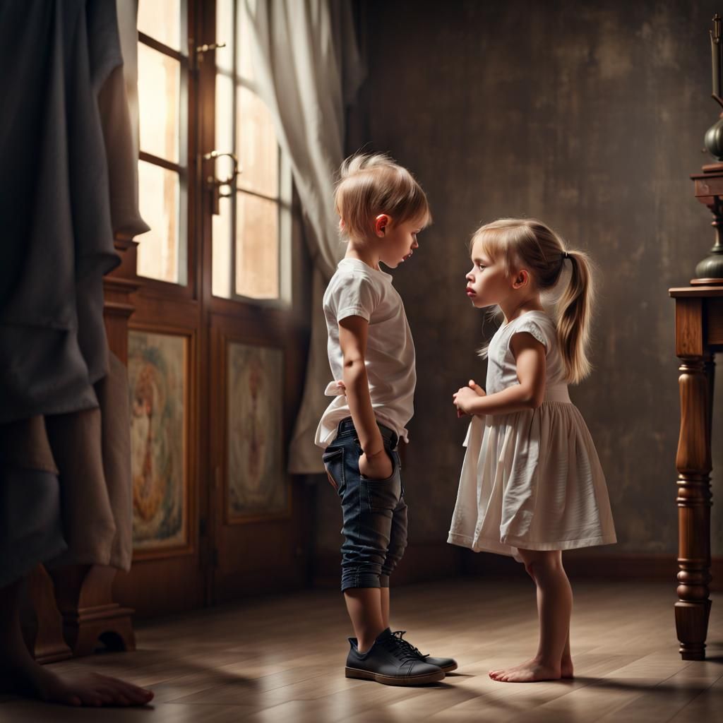 Realistic Little Girl Threatens Brother: Side View